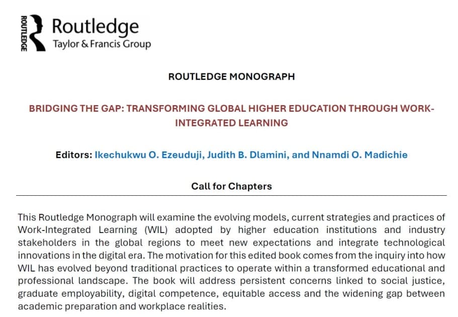 Call for Chapters - BRIDGING THE GAP: TRANSFORMING GLOBAL HIGHER EDUCATION THROUGH WORK-INTEGRATED LEARNING