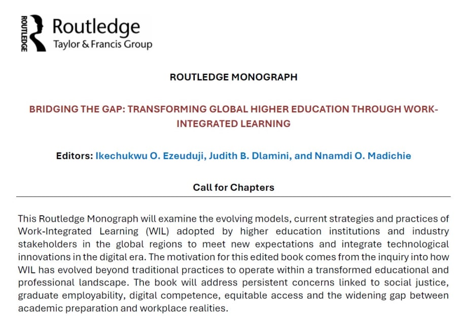 Call for Chapters - BRIDGING THE GAP: TRANSFORMING GLOBAL HIGHER EDUCATION THROUGH WORK-INTEGRATED LEARNING