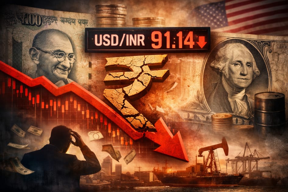 Rupee Under Pressure as USD/INR Breaches 91